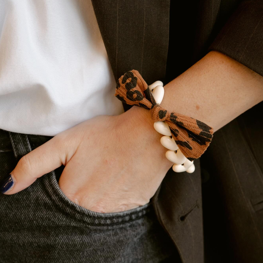 Bracelet GAGA - Only Beige & Maxi Noeud Léopard