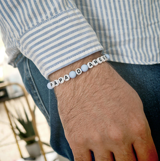 Bracelet GAGA - Bleu ciel mat & Blanc