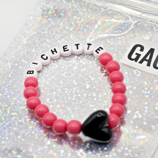 Bracelet GAGA - Fuchsia, Blanc & Maxi coeur Noir