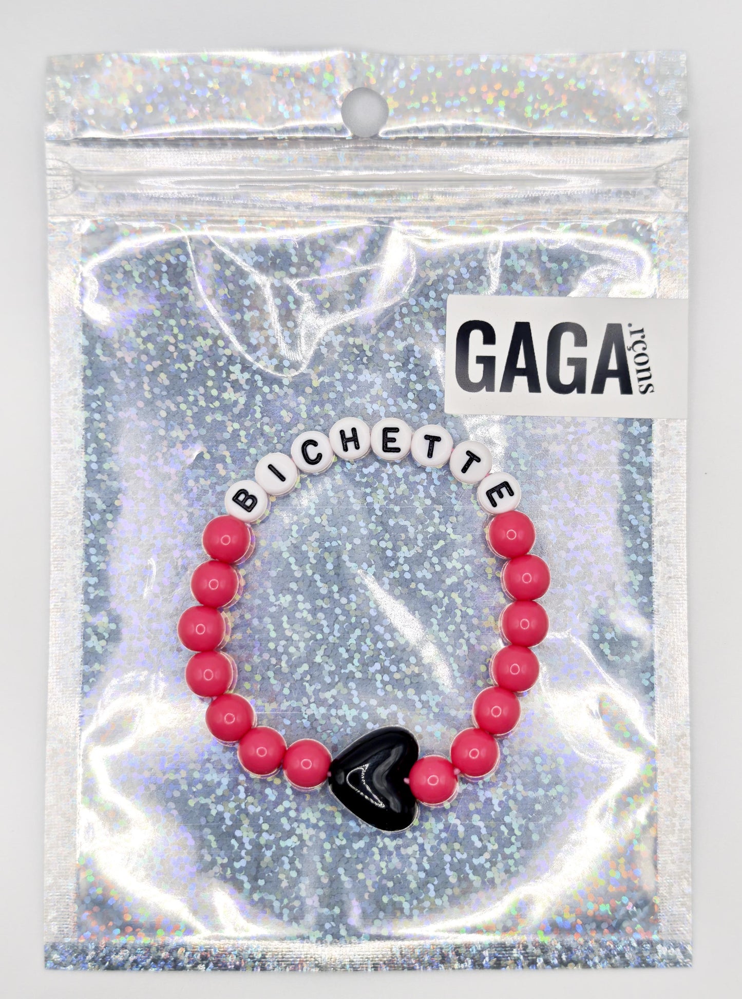 Bracelet GAGA - Fuchsia, Blanc & Maxi coeur Noir