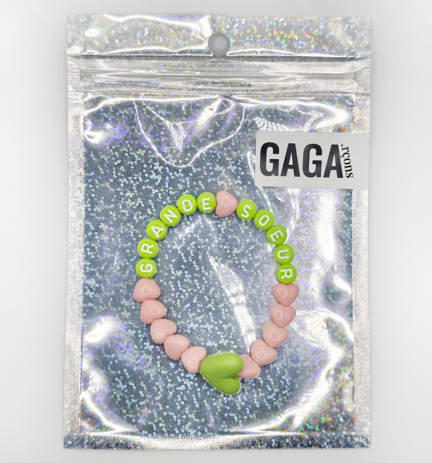 Bracelet GAGA - Rose candy, Vert et blanc & Maxi coeur Citron vert
