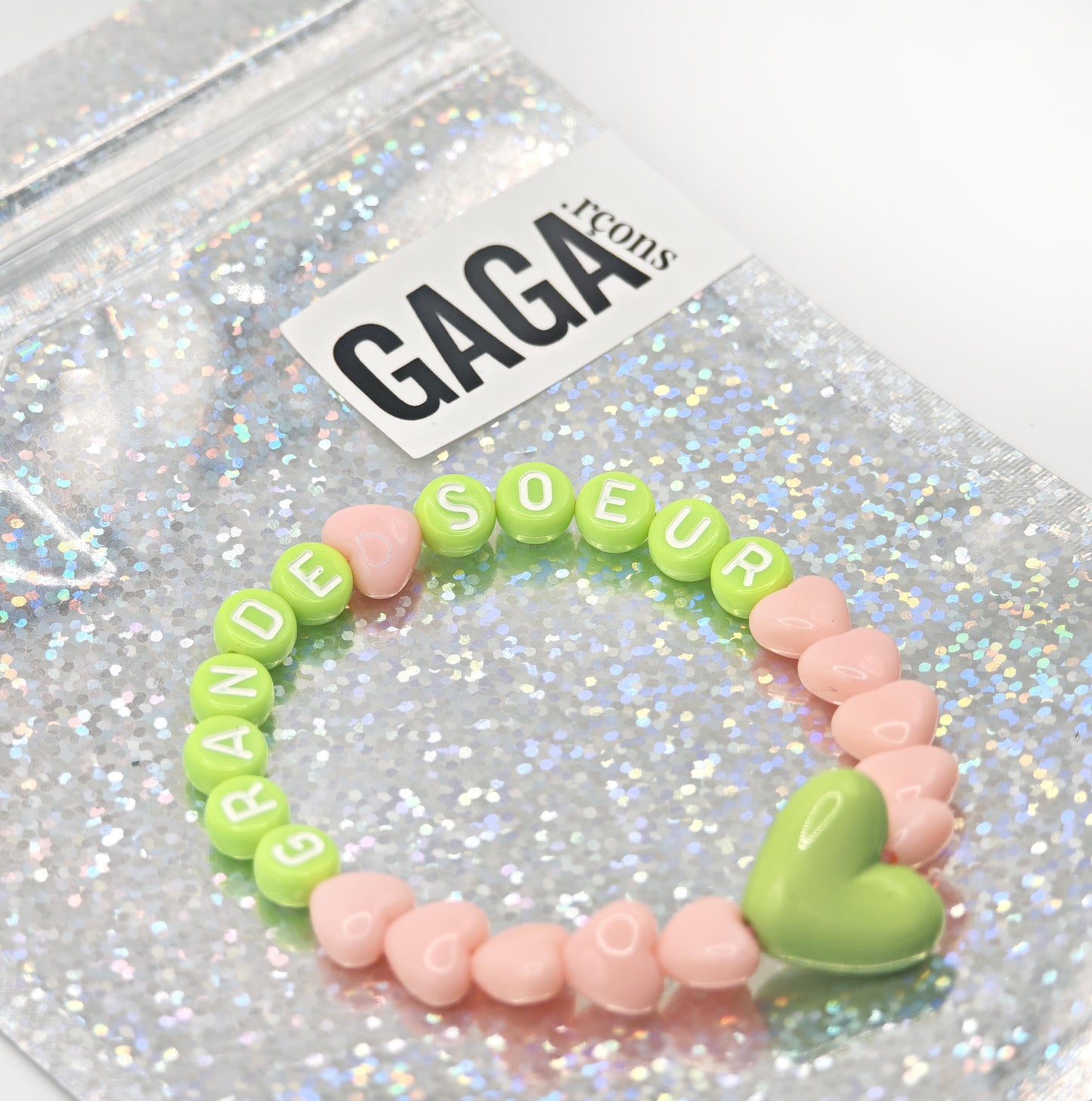 Bracelet GAGA - Rose candy, Vert et blanc & Maxi coeur Citron vert