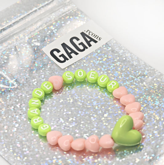 Bracelet GAGA - Rose candy, Vert et blanc & Maxi coeur Citron vert
