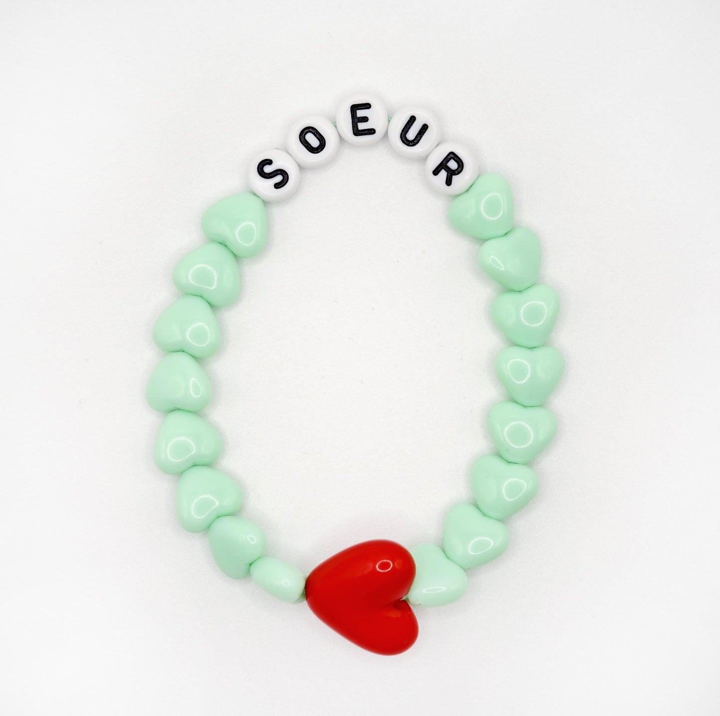 Bracelet GAGA - Menthe, Blanc doré & Maxi coeur Rouge