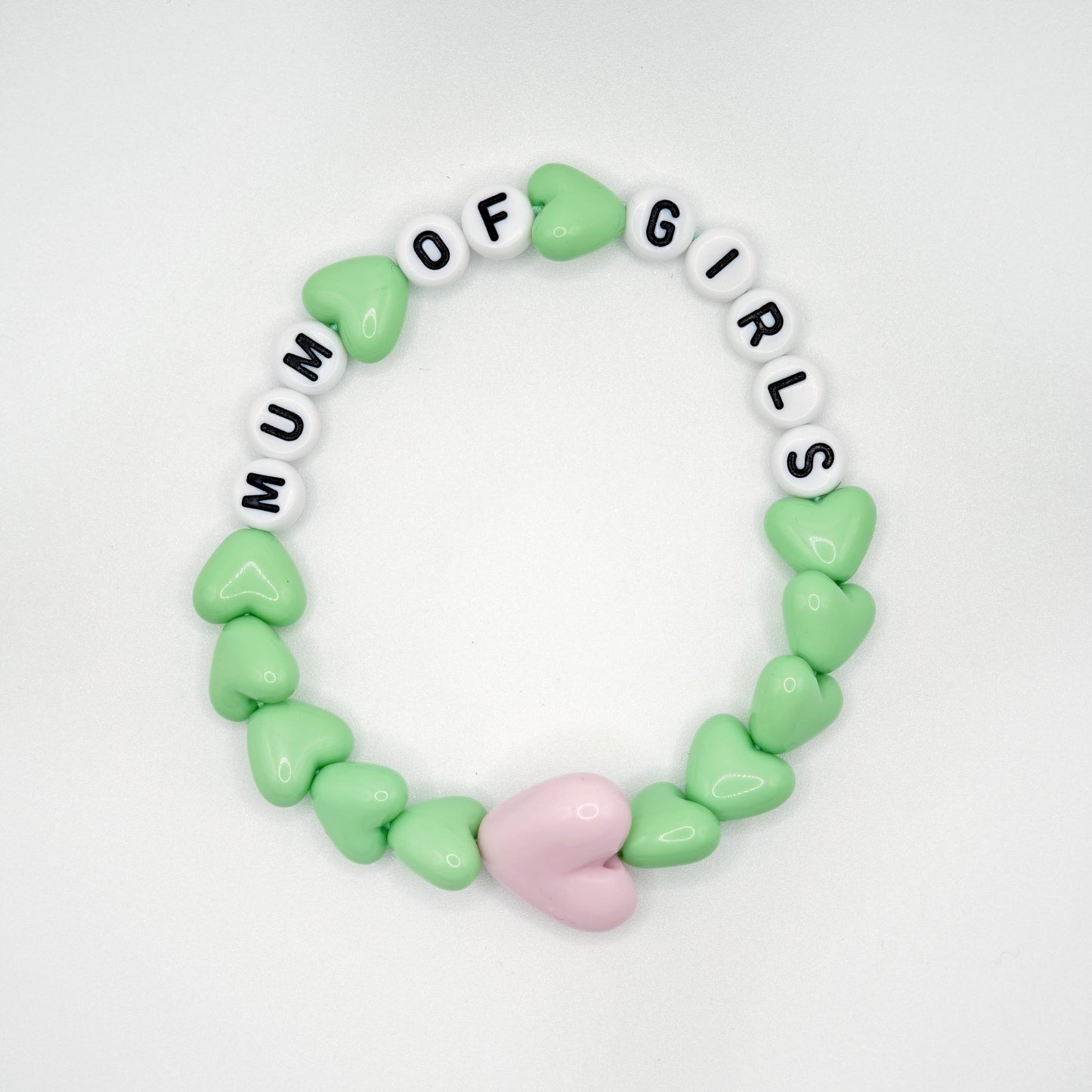 Bracelet GAGA - Vert pastel, Blanc et noir & Maxi coeur Rose