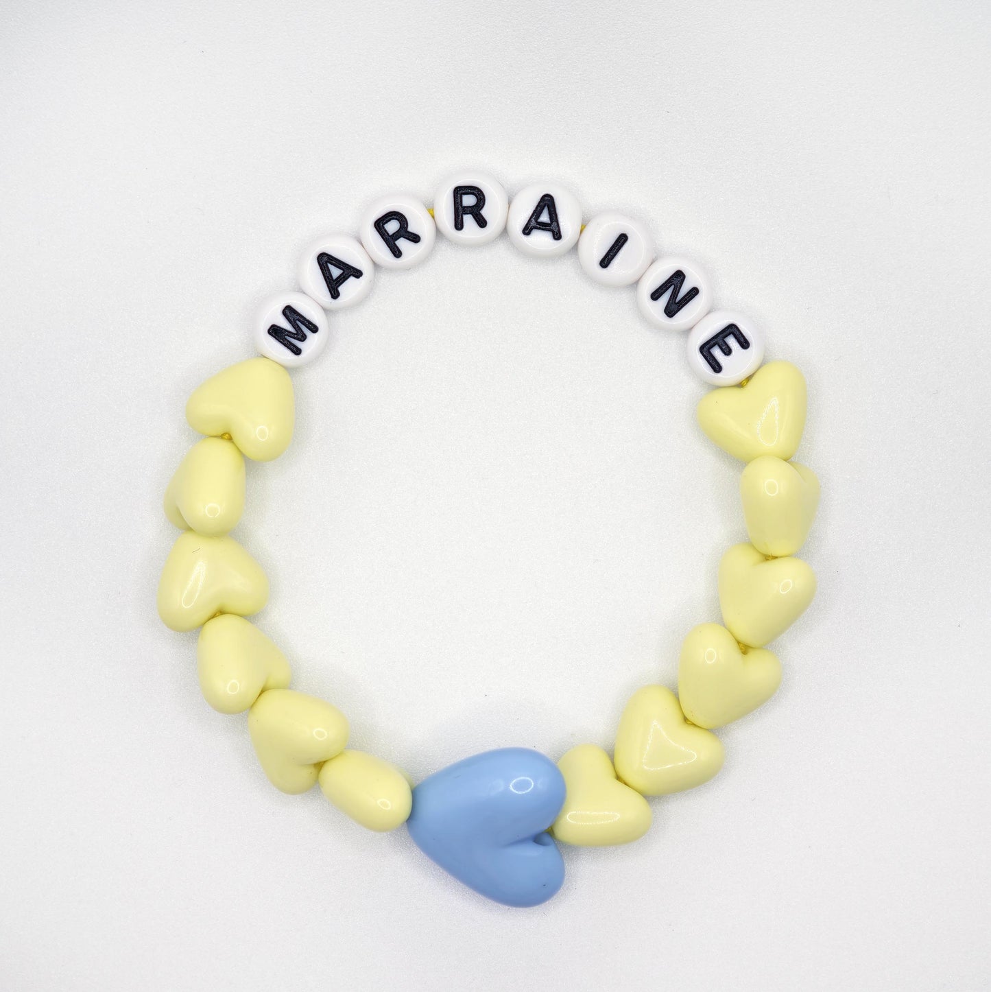 Bracelet GAGA - Jaune pâle, Blanc et noir & Maxi coeur Bleu