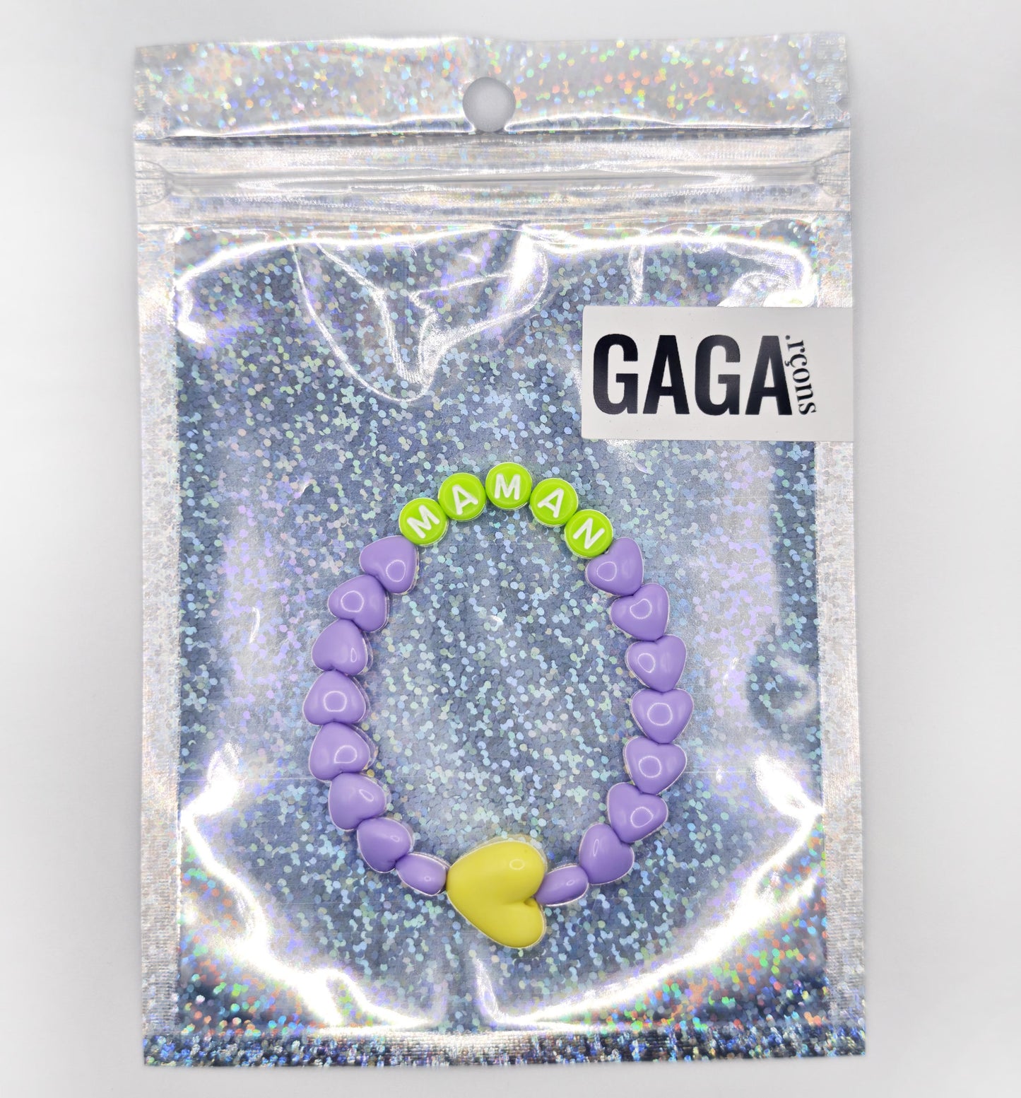 Bracelet GAGA - Lila, Citron vert & Maxi coeur Jaune flashy