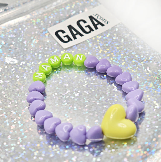 Bracelet GAGA - Lila, Citron vert & Maxi coeur Jaune flashy