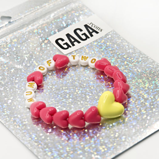 Bracelet GAGA - Fuchsia, Blanc doré & Maxi coeur Jaune flashy