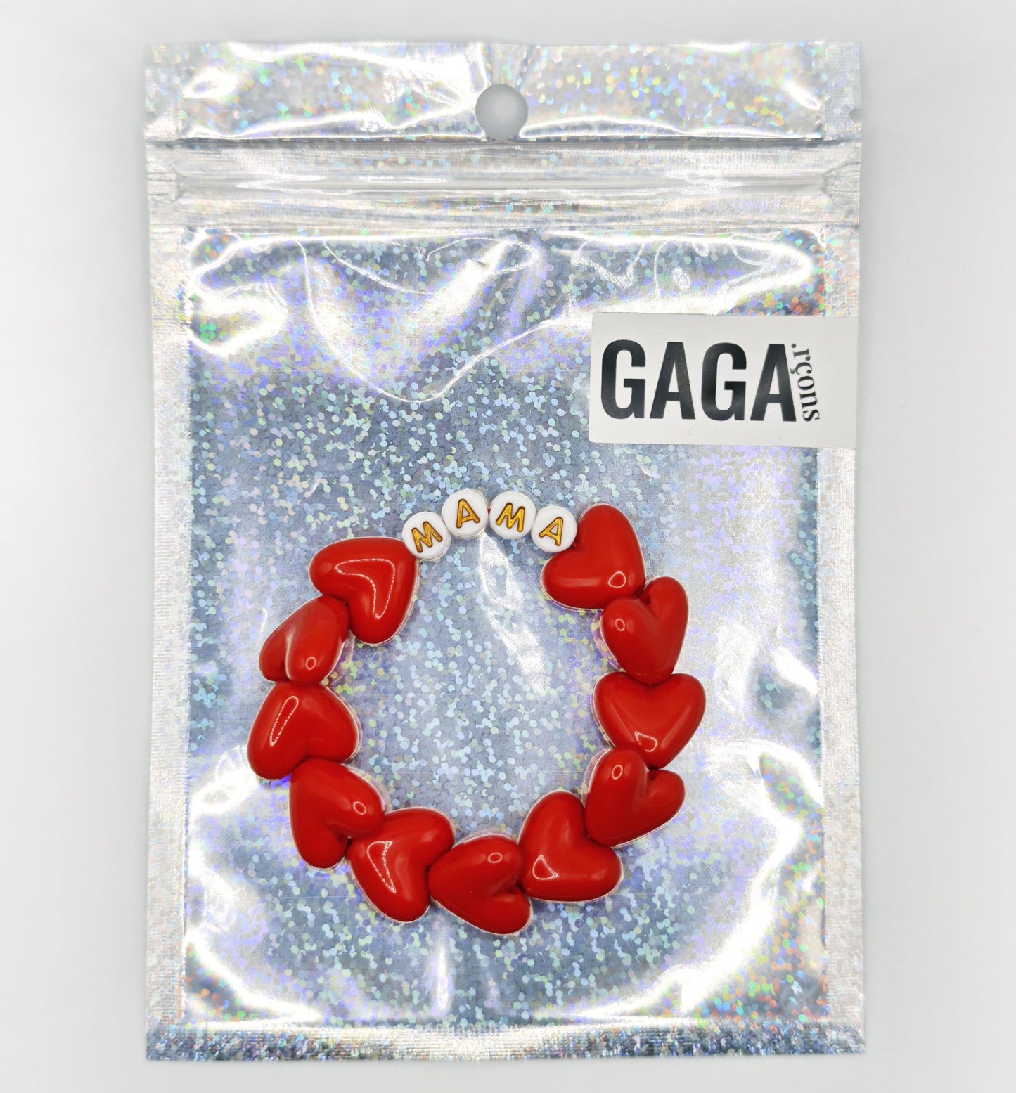 Bracelet GAGA - Full MAXI coeurs Rouge & Blanc doré