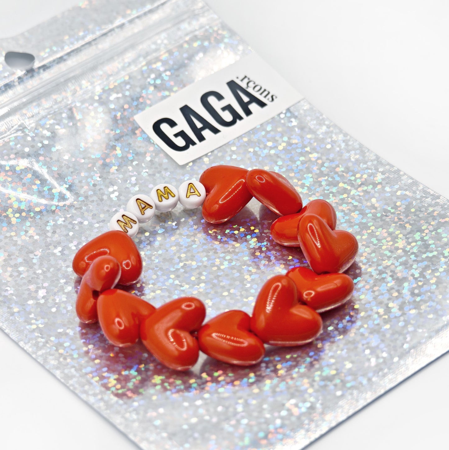 Bracelet GAGA - Full MAXI coeurs Rouge & Blanc doré