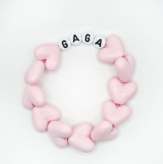 Bracelet GAGA - Full MAXI coeurs Rose pastel & Blanc