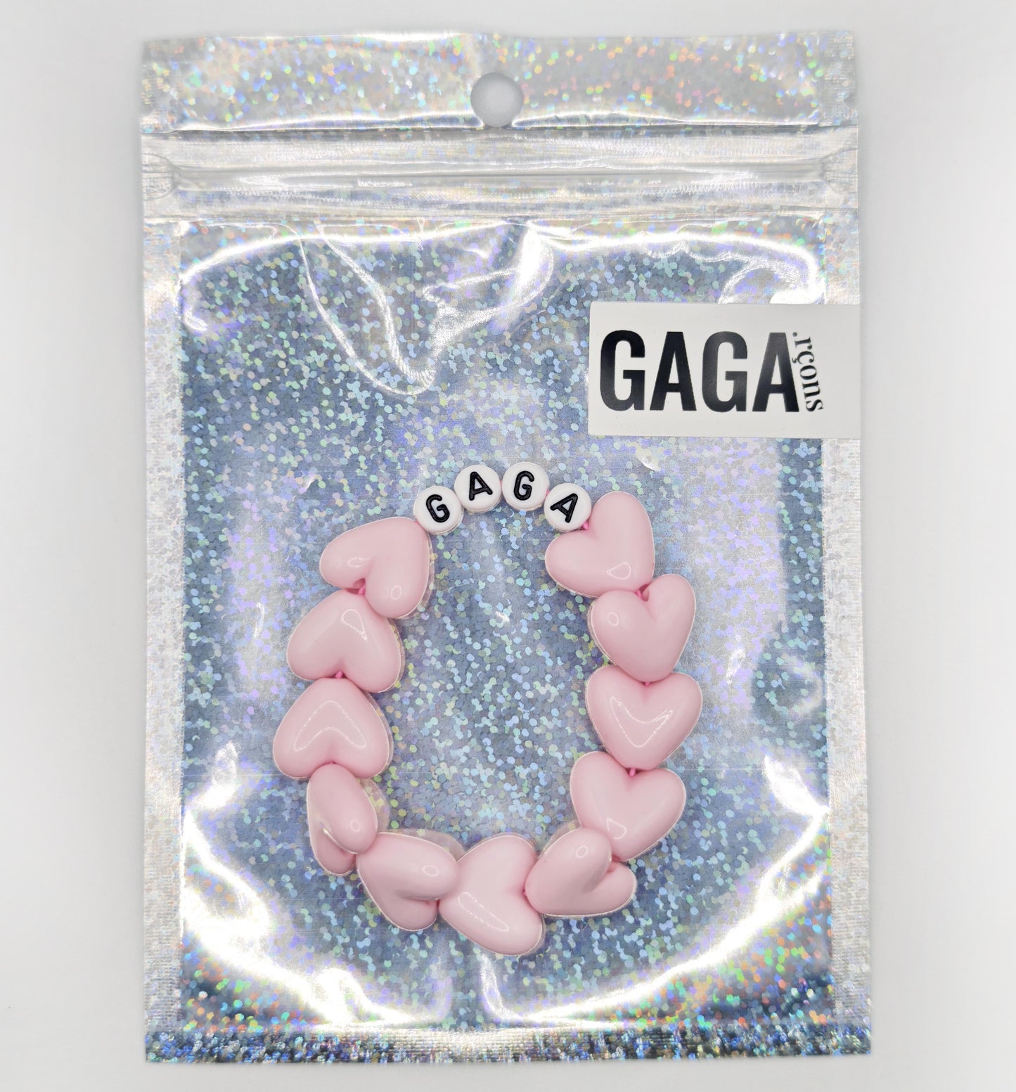 Bracelet GAGA - Full MAXI coeurs Rose pastel & Blanc