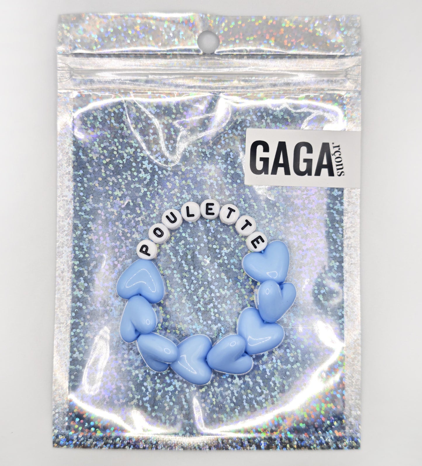 Bracelet GAGA - Full MAXI coeurs Bleu ciel & Blanc