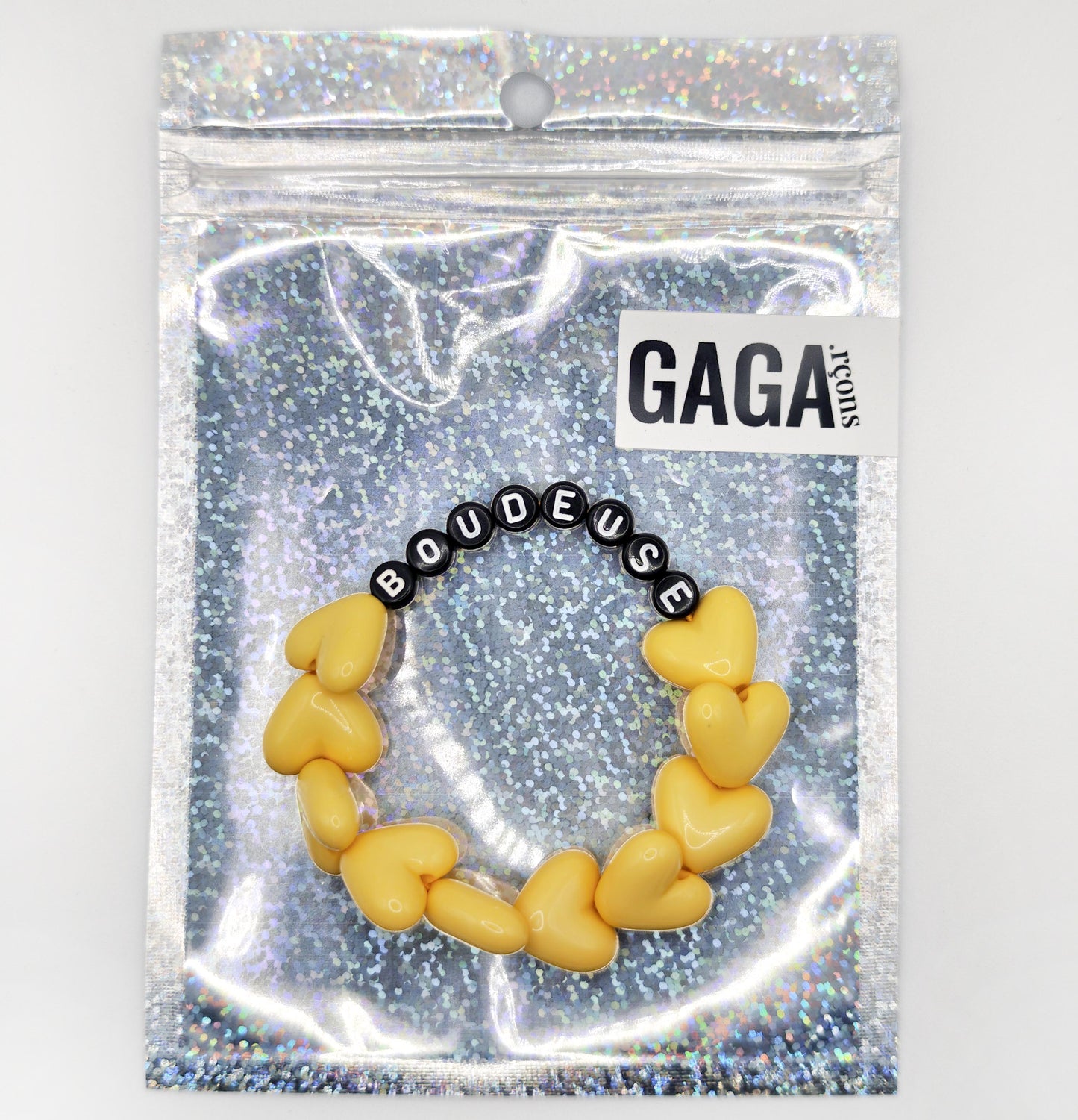 Bracelet GAGA - Full MAXI coeurs Jaune moutarde & Noir