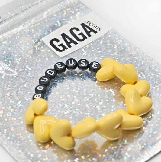 Bracelet GAGA - Full MAXI coeurs Jaune moutarde & Noir