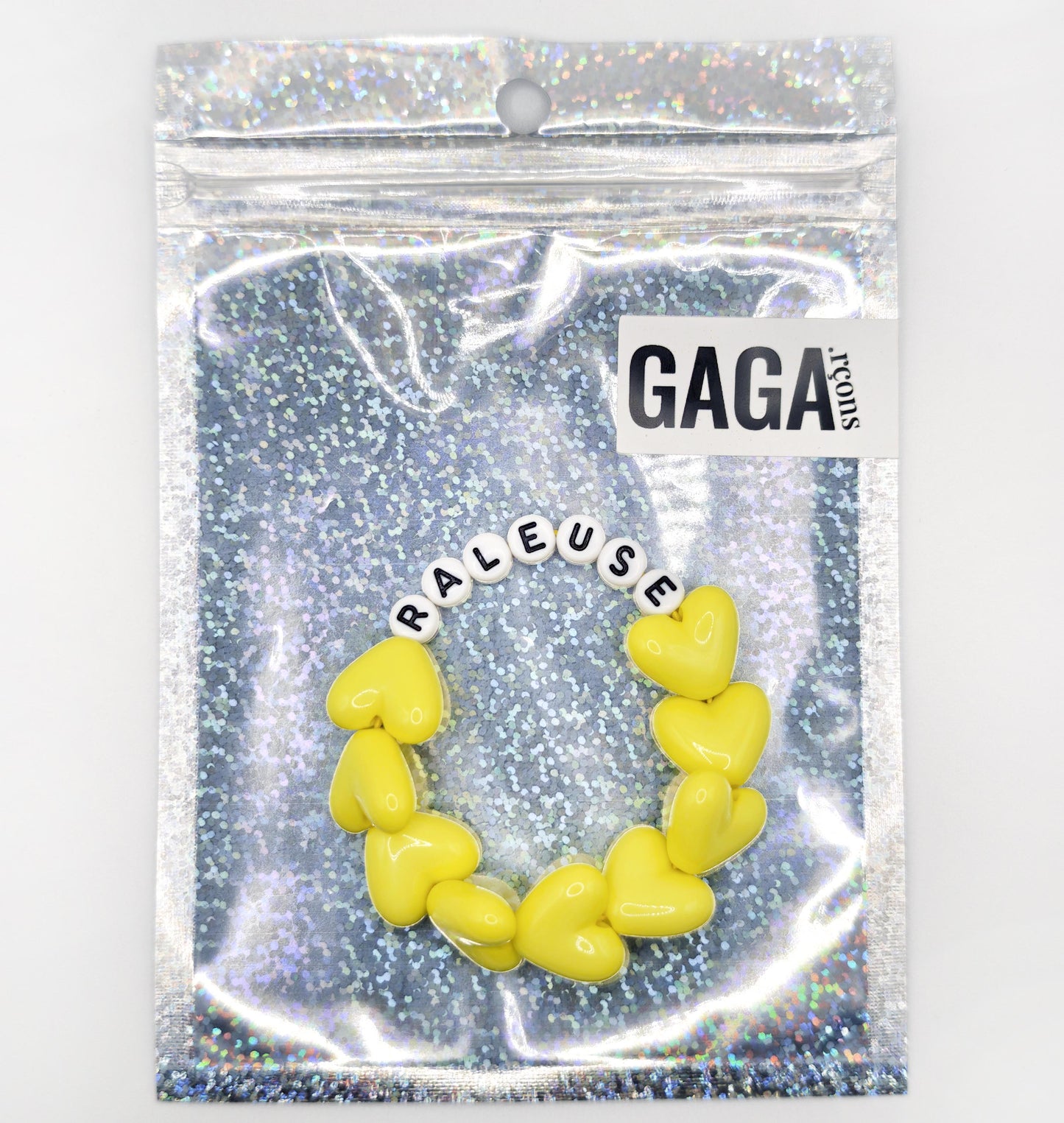 Bracelet GAGA - Full MAXI coeurs Jaune flashy & Blanc