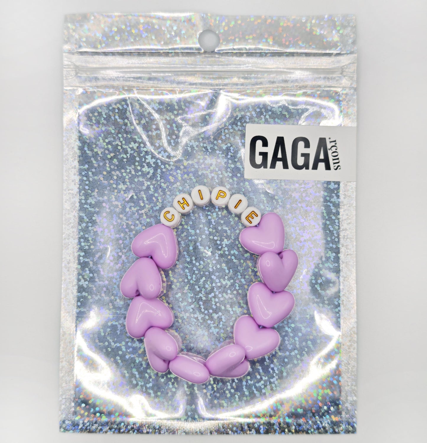 Bracelet GAGA - Full MAXI coeurs Lila & Blanc doré