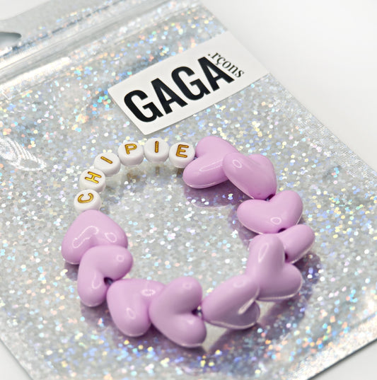 Bracelet GAGA - Full MAXI coeurs Lila & Blanc doré