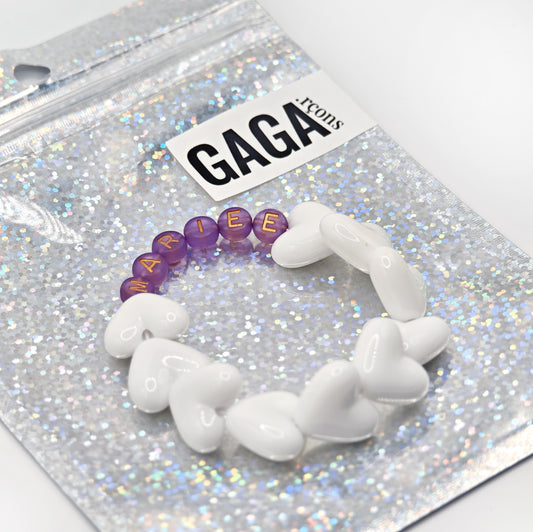 Bracelet GAGA - Full MAXI coeurs Blanc & Violet doré