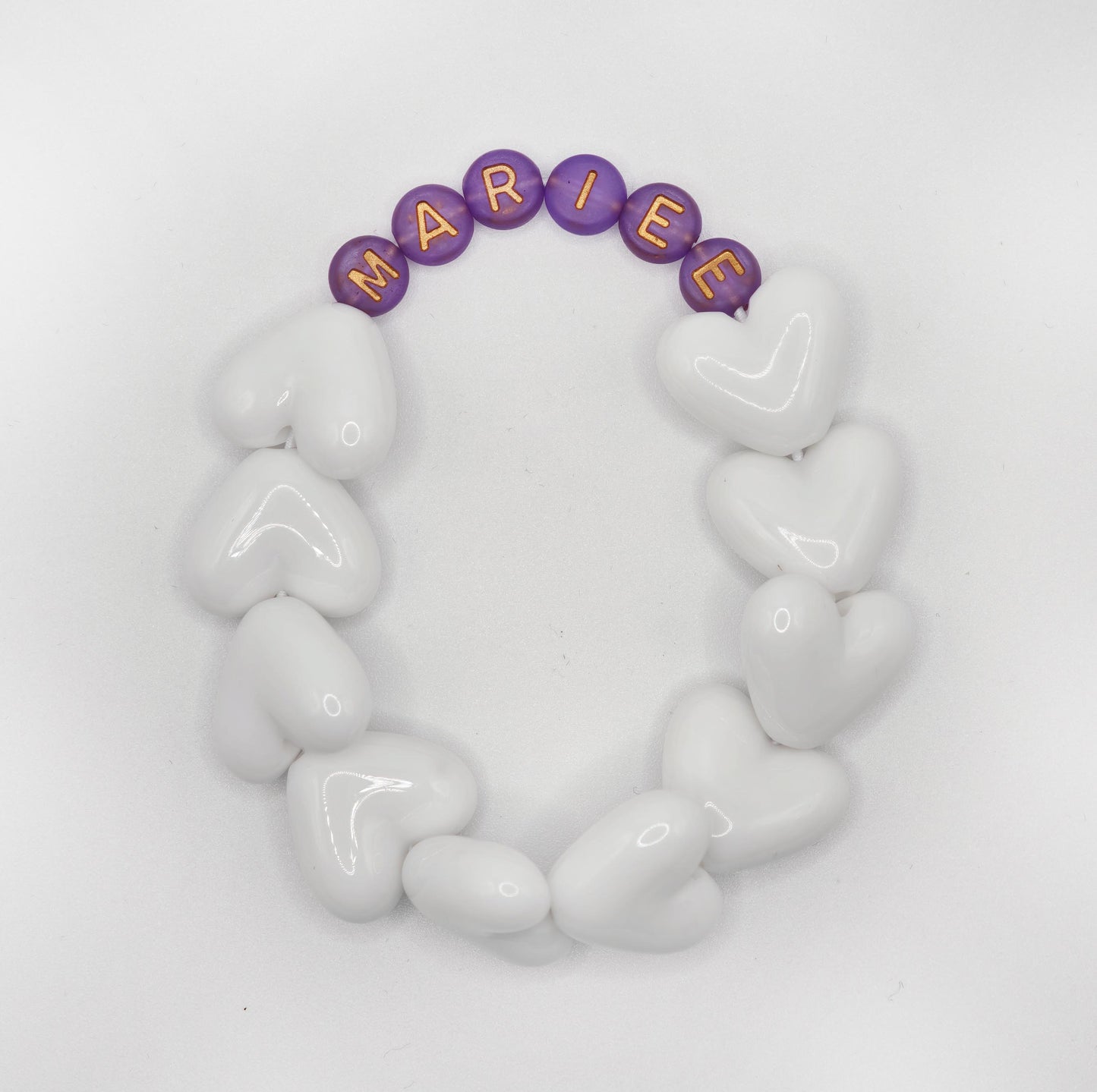Bracelet GAGA - Full MAXI coeurs Blanc & Violet doré