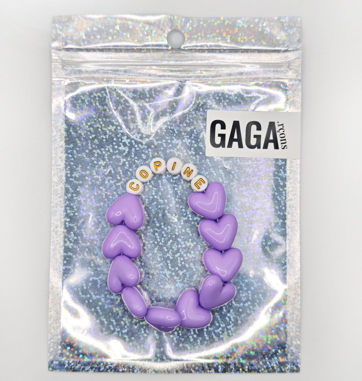 Bracelet GAGA - Full MAXI coeurs Violet & Blanc doré