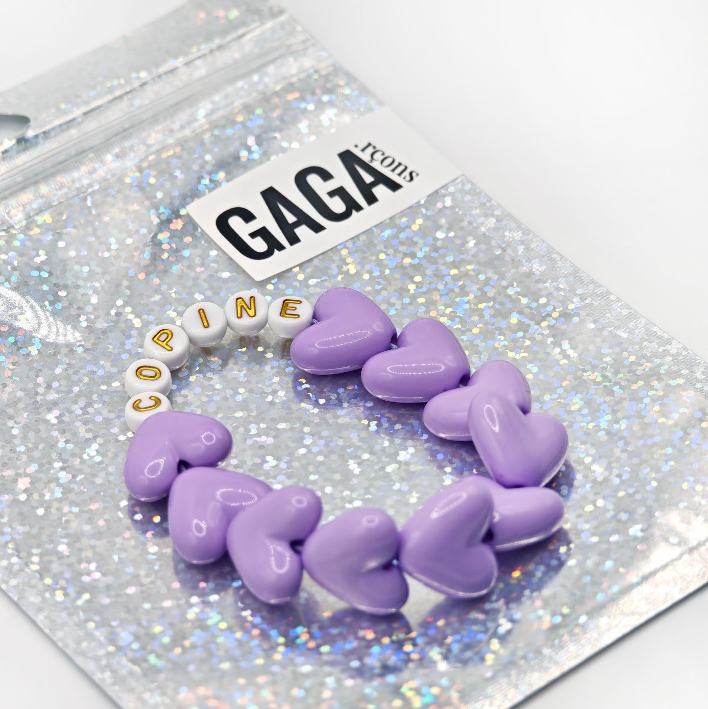 Bracelet GAGA - Full MAXI coeurs Violet & Blanc doré