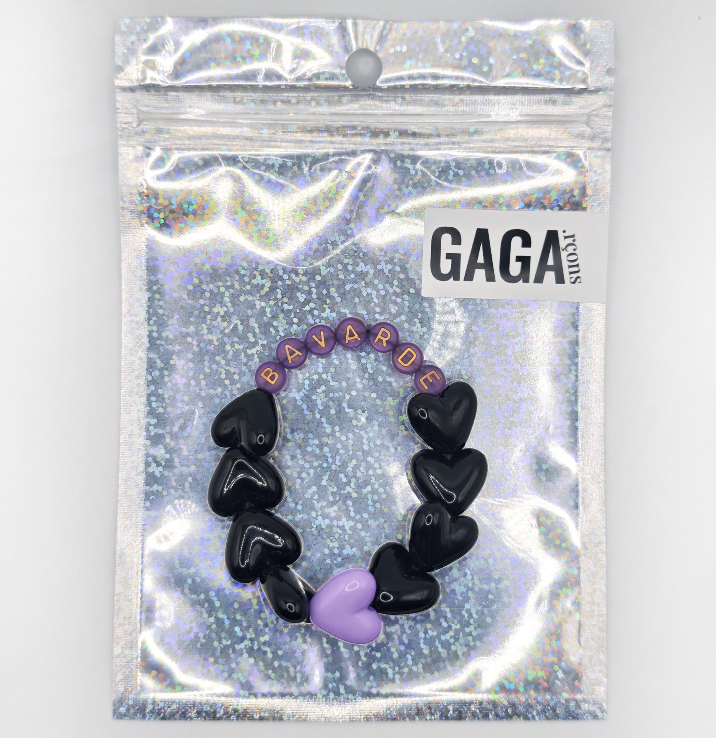 Bracelet GAGA - Full MAXI coeurs Noir & Violet doré