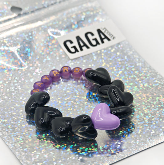 Bracelet GAGA - Full MAXI coeurs Noir & Violet doré