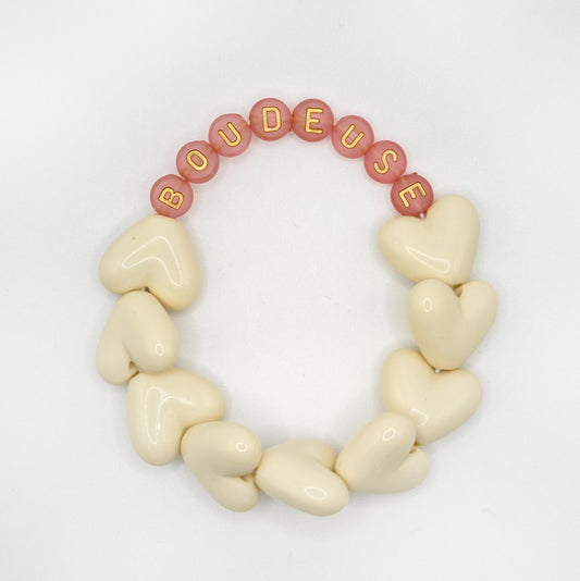 Bracelet GAGA - Full MAXI coeurs Beige & Terracotta doré