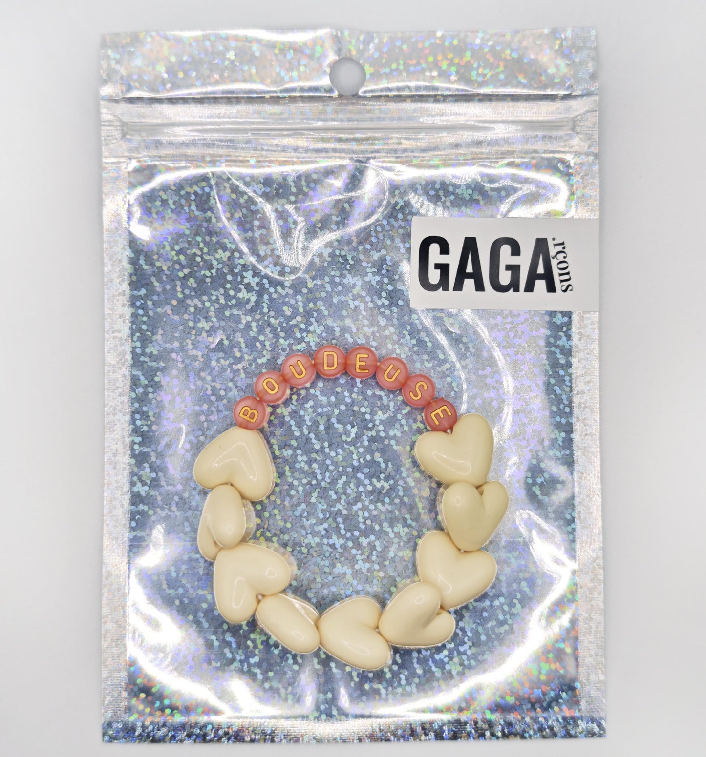 Bracelet GAGA - Full MAXI coeurs Beige & Terracotta doré