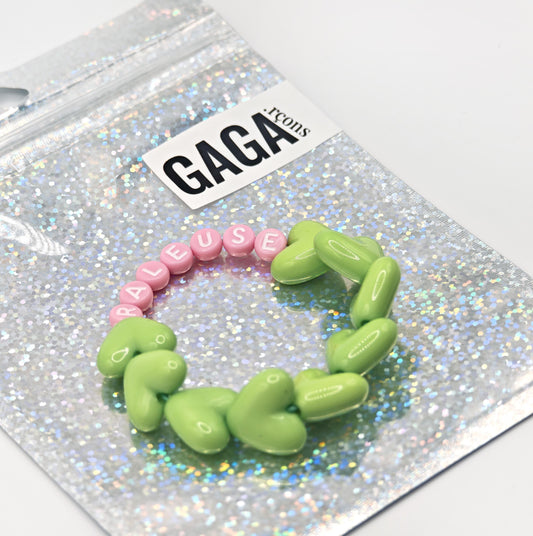 Bracelet GAGA - Full MAXI coeurs Vert & Lait fraise
