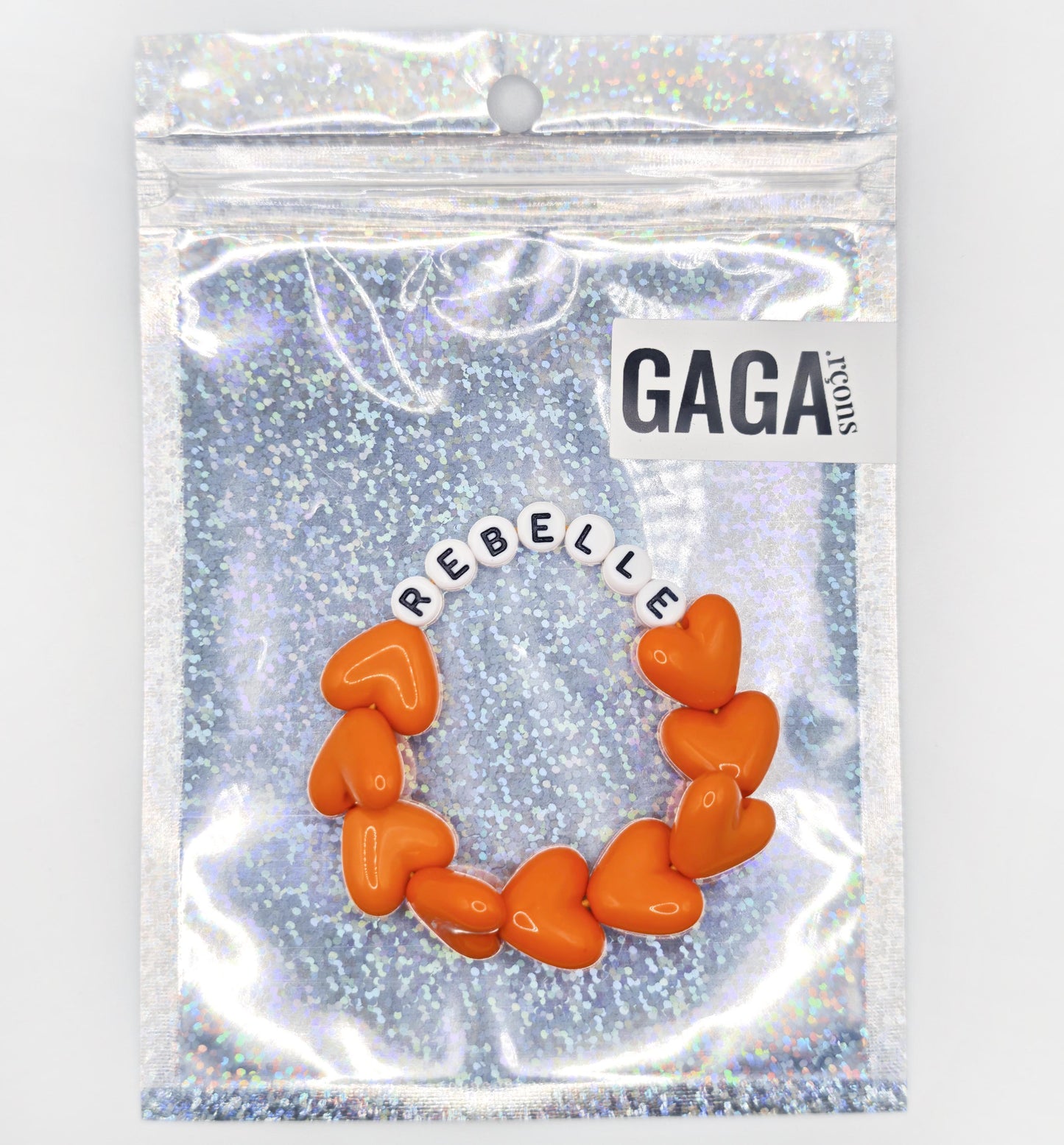 Bracelet GAGA - Full MAXI coeurs Orange & Blanc
