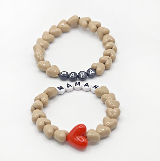 Duo de Bracelets - Café au lait & Maxi coeur Rouge (2 adultes)