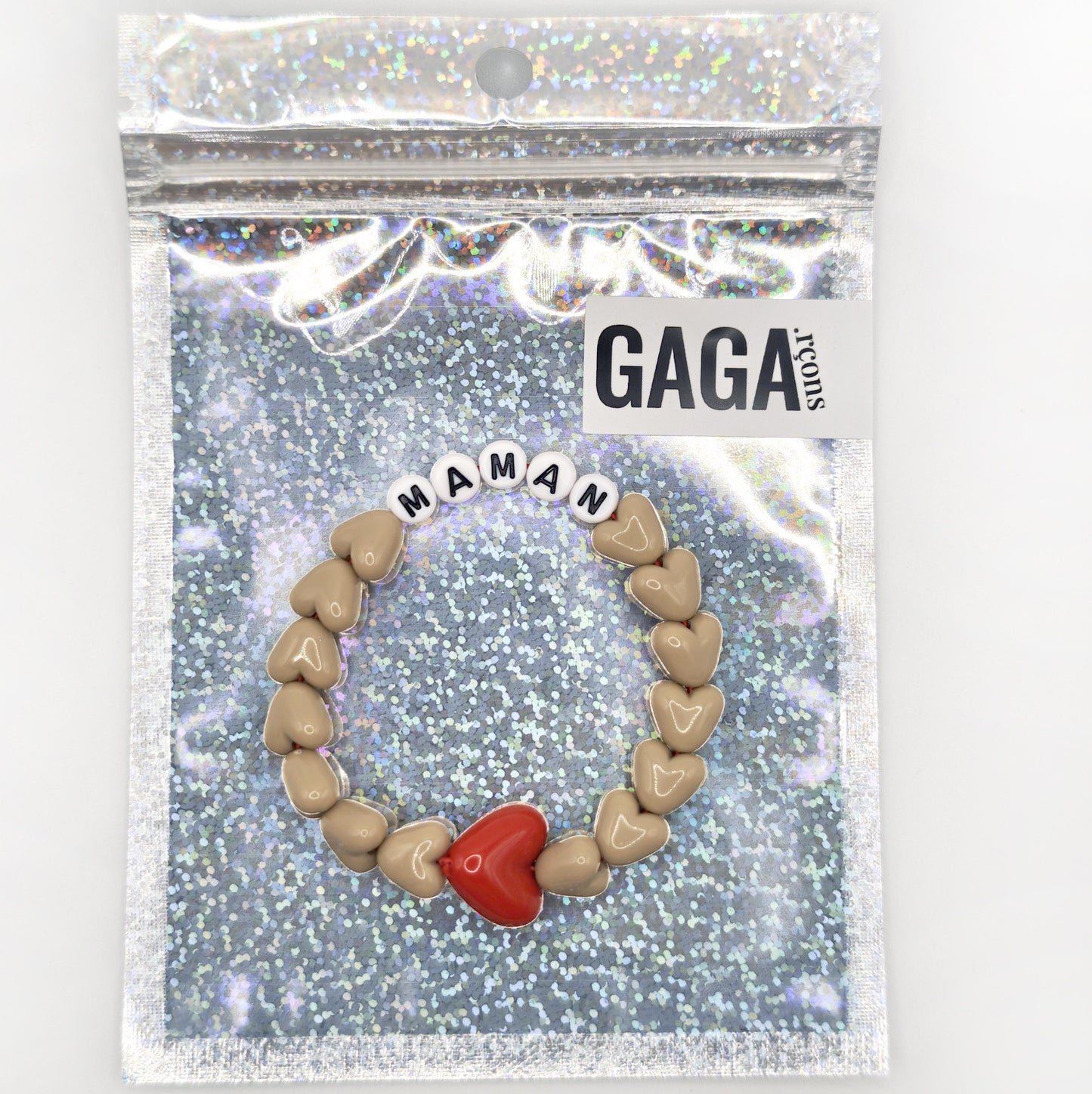 Duo de Bracelets - Café au lait & Maxi coeur Rouge (2 adultes)