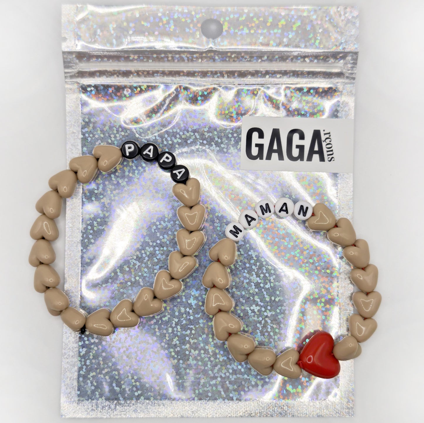 Duo de Bracelets - Café & Maxi coeur Rouge