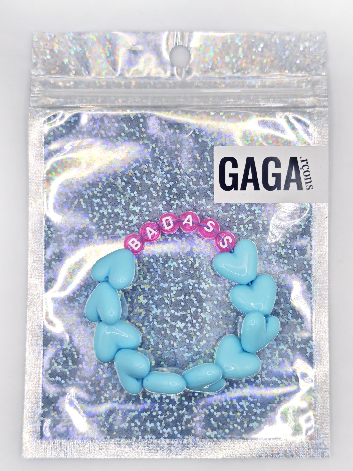 Bracelet GAGA - Full MAXI coeurs Bleu turquoise & Fuchsia