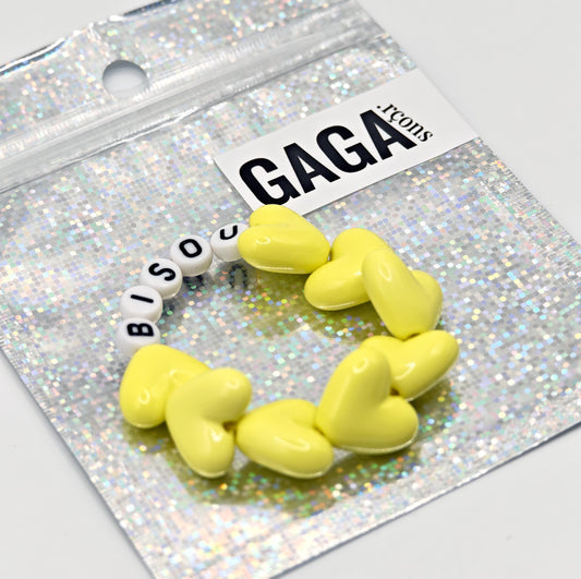 Bracelet GAGA - Maxi coeur Jaune flashy, Blanc & Noir