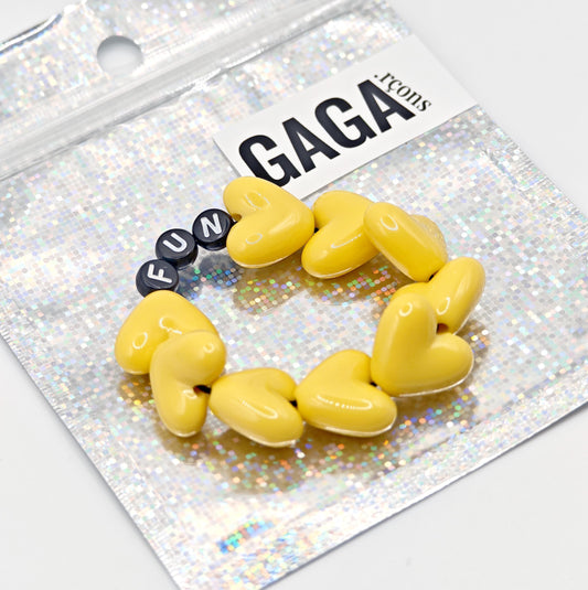 Bracelet GAGA - Maxi coeur Jaune moutarde, Noir & Blanc