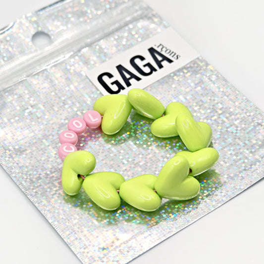Bracelet GAGA - Maxi coeur Vert acidulé & Lait fraise