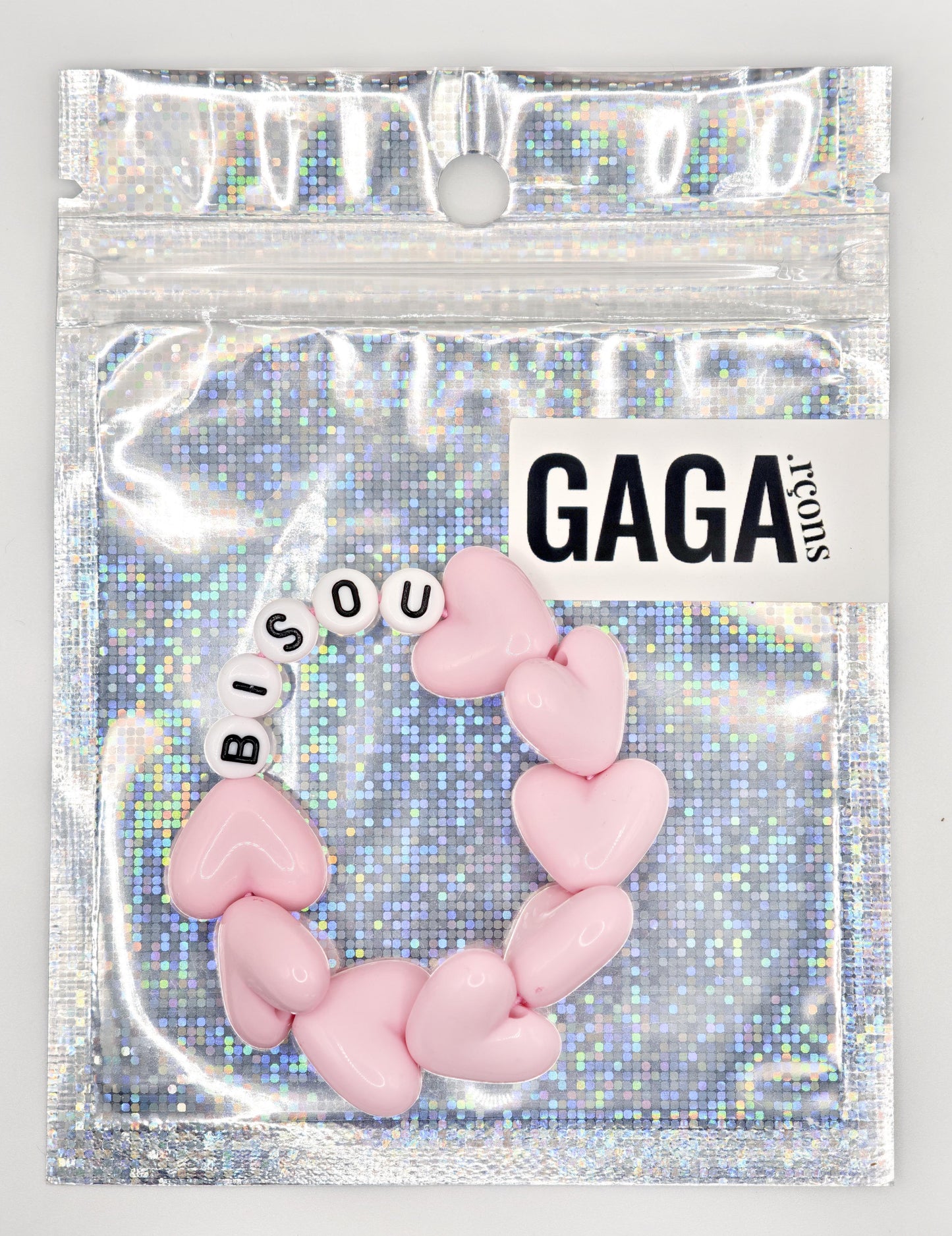 Bracelet GAGA - Maxi coeur Rose pastel & Blanc