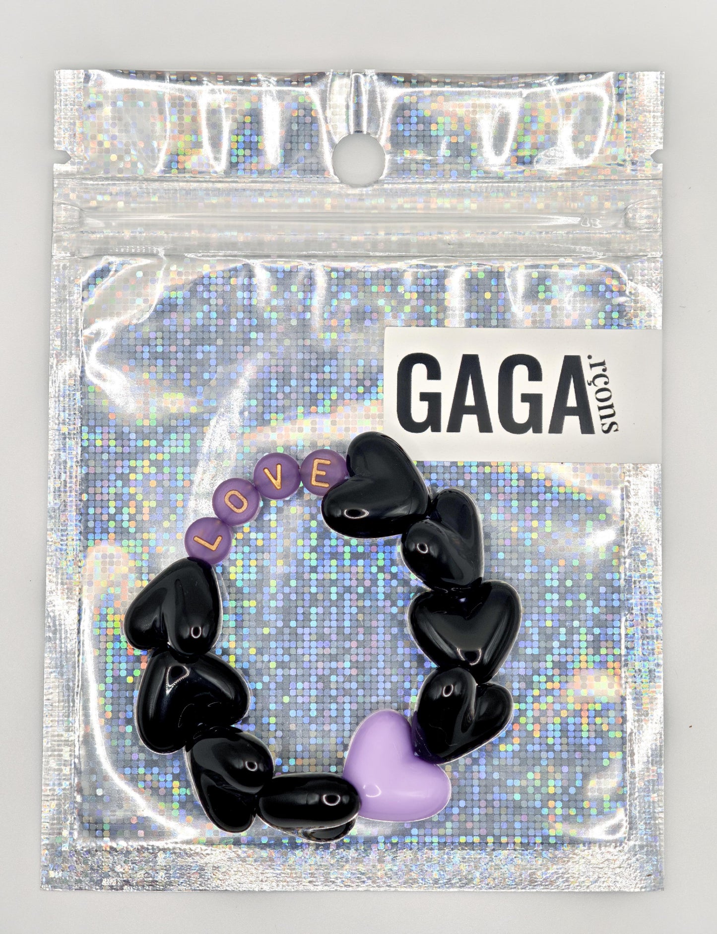 Bracelet GAGA - Maxi coeur Noir & Violet doré