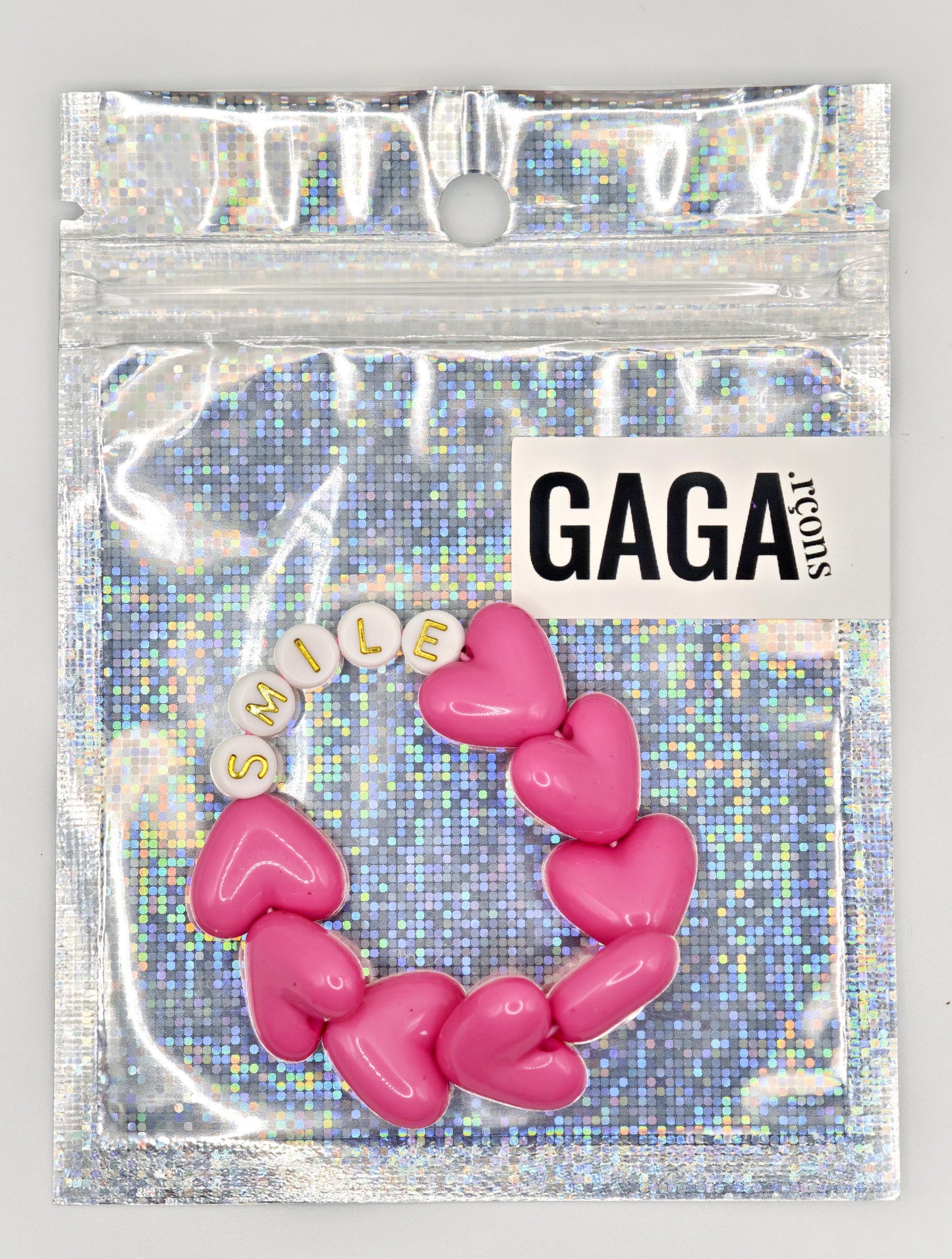 Bracelet GAGA - Maxi coeur Fuchsia & Blanc doré