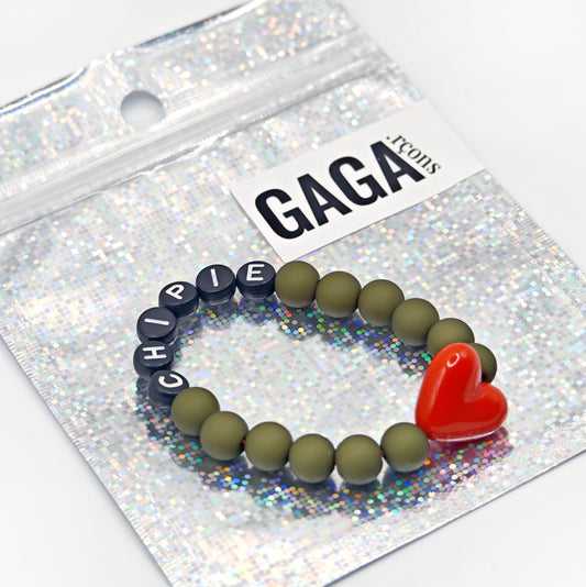 Bracelet GAGA - Kaki, Noir & Maxi coeur Rouge