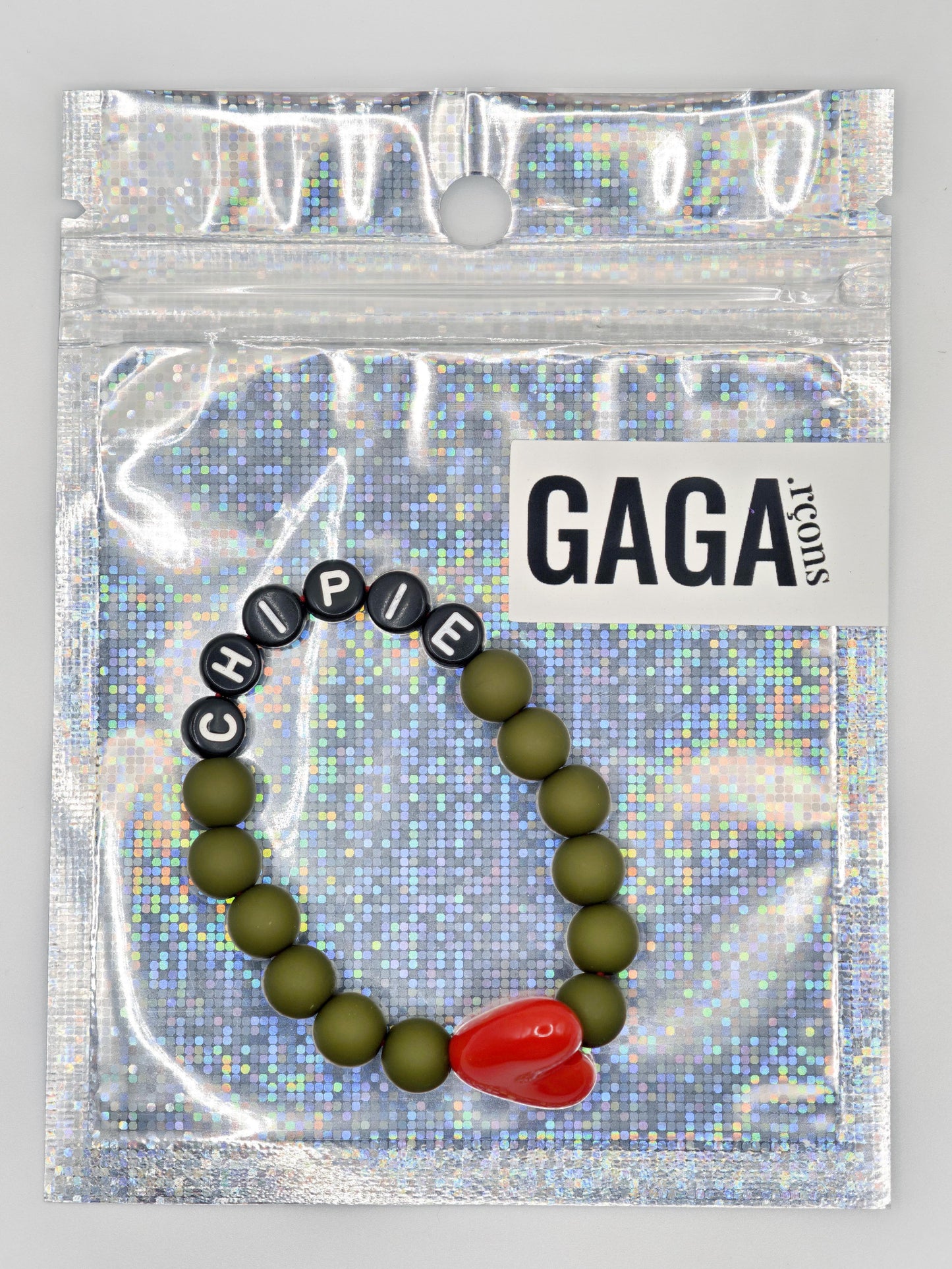 Bracelet GAGA - Kaki, Noir & Maxi coeur Rouge