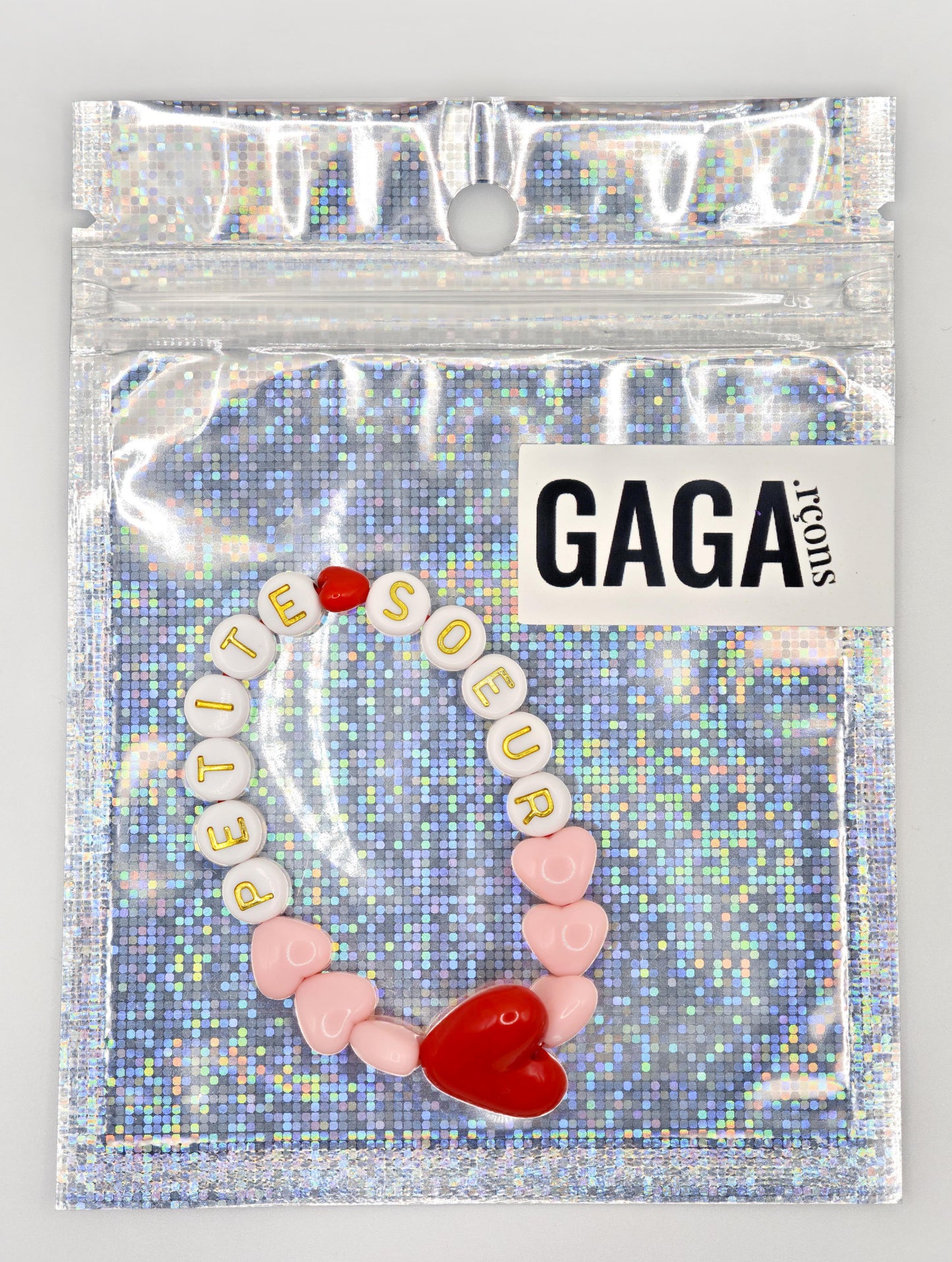 Bracelet GAGA - Candy, Blanc doré & Maxi coeur Rouge