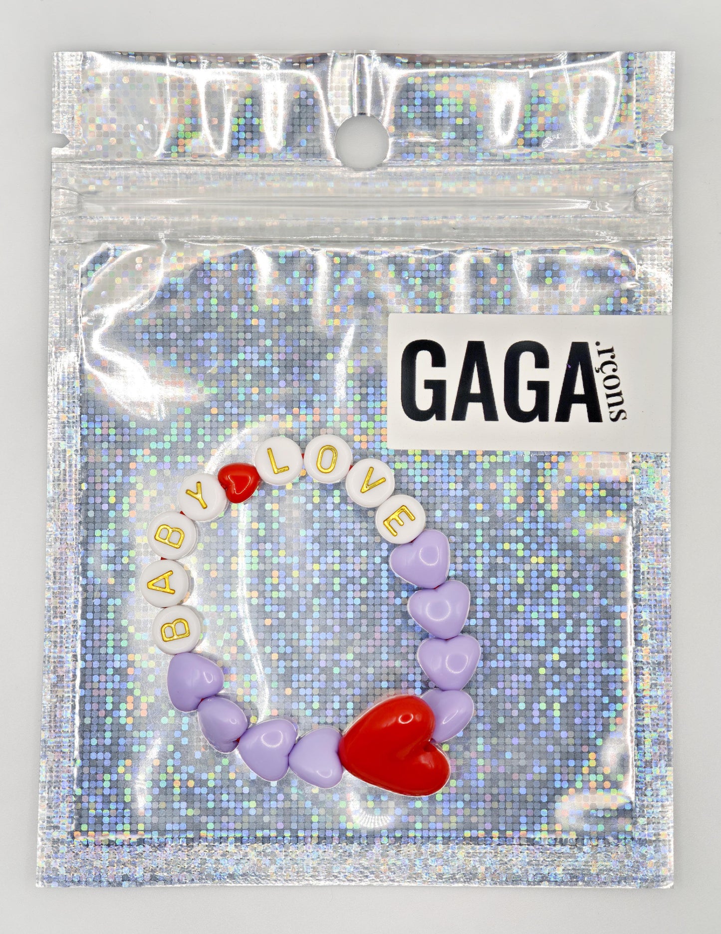 Bracelet GAGA - Lila, Blanc doré & Maxi coeur Rouge