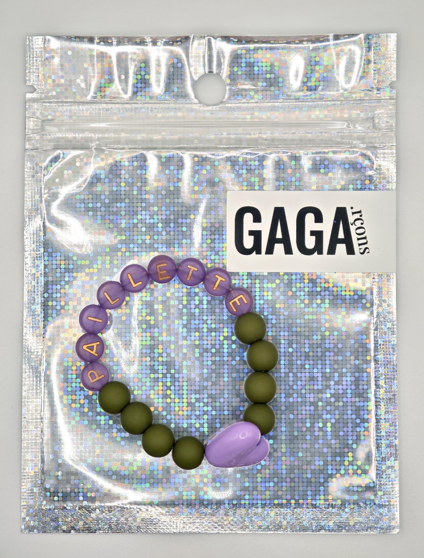 Bracelet GAGA - Kaki, Violet doré & Maxi coeur Lila