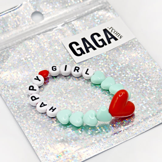 Bracelet GAGA - Menthe, Blanc & Maxi coeur Rouge
