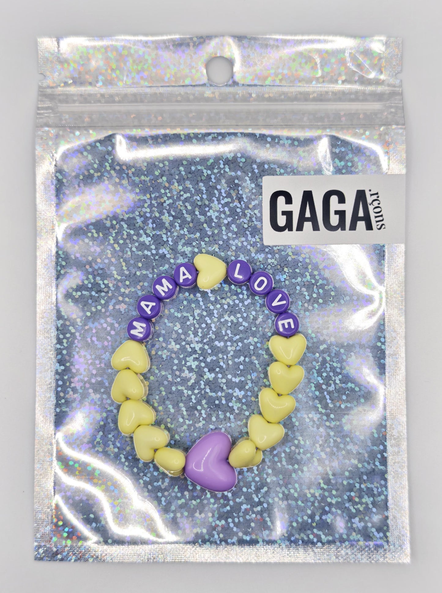 Bracelet GAGA - Jaune pâle, Violet & Maxi coeur Violet
